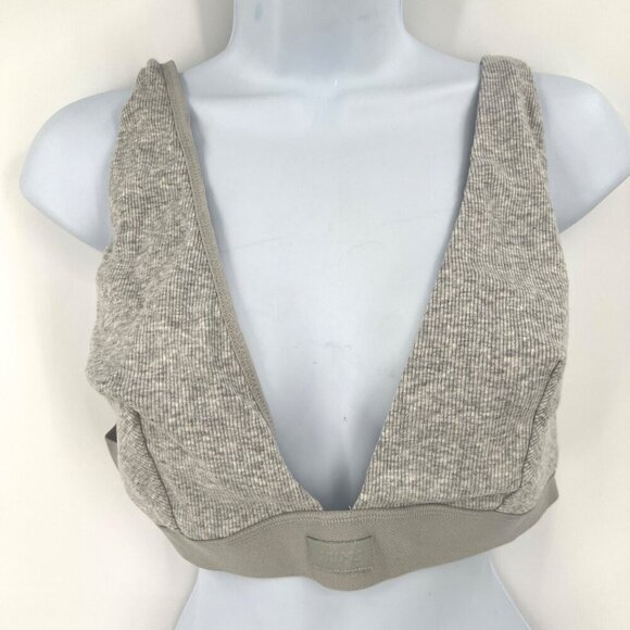 NWT SKIMS Stretch Cotton Rib Plunge Bralette Light Heather‎ Grey Size 4X - Picture 2 of 7